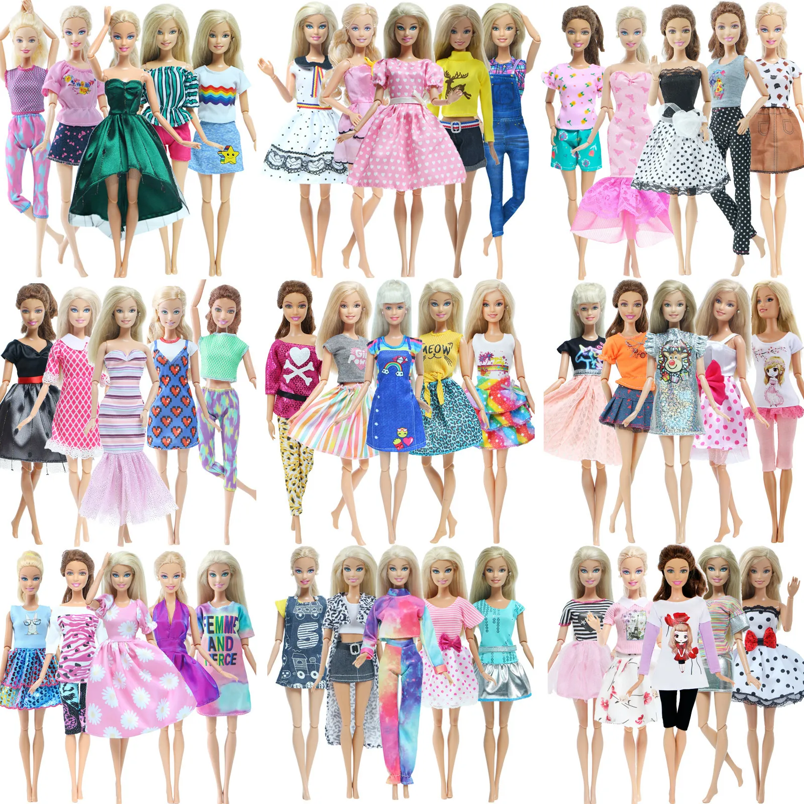 Doll -accessoires bjdbus groothandel 5 pcslot jurk gemengde t -shirt rok casual broek kleding voor kinderen playhouse speelgoed 230424