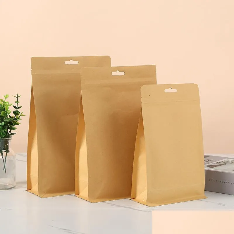 Verpakkingszakken koffie thee noot snack voedsel casual tas aluminium folie kraft papier acht zijkanten afdichtingsstand zelfzakken lx4510 drop levering dhh2f