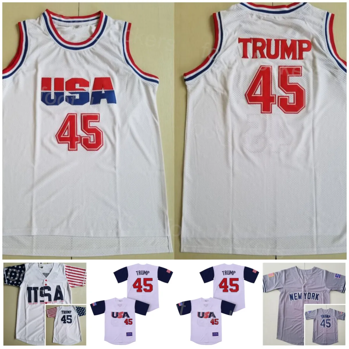 Us Moive Jersey Baseball Film 45 Edworder Trump New York Team White Grey All Siched Retro Cooperstown Cool Baza Sport oddychający Pure Cotton Hiphop Mundur