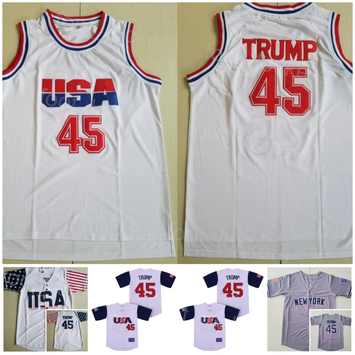 US Moive Jersey Béisbol Película 45 Edworder Trump Equipo de Nueva York Blanco Gris Todo cosido Retro Cooperstown Cool Base Deporte Transpirable Puro algodón HipHop Uniforme