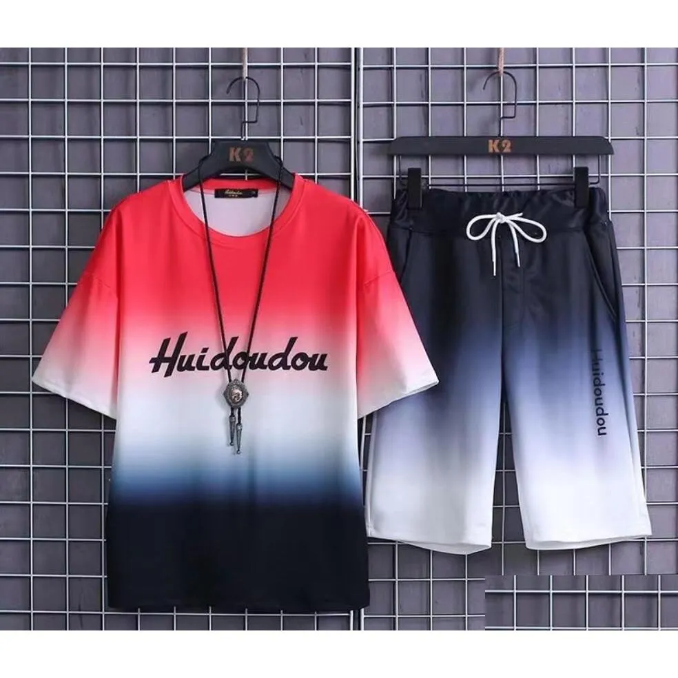 T-shirts pour hommes Tie Dye Costume d'été 4 couleurs Tra-Thin Mens Sports Ice Silk Short à manches courtes à séchage rapide avec changement de couleur progressif Dhgz8