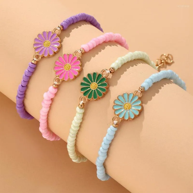 Strand Fashion Bead Bead Bohemian esmaltando aceite Daisy pulseras para mujeres joyas de elastic bangle de elastic de coloridos hechas a mano