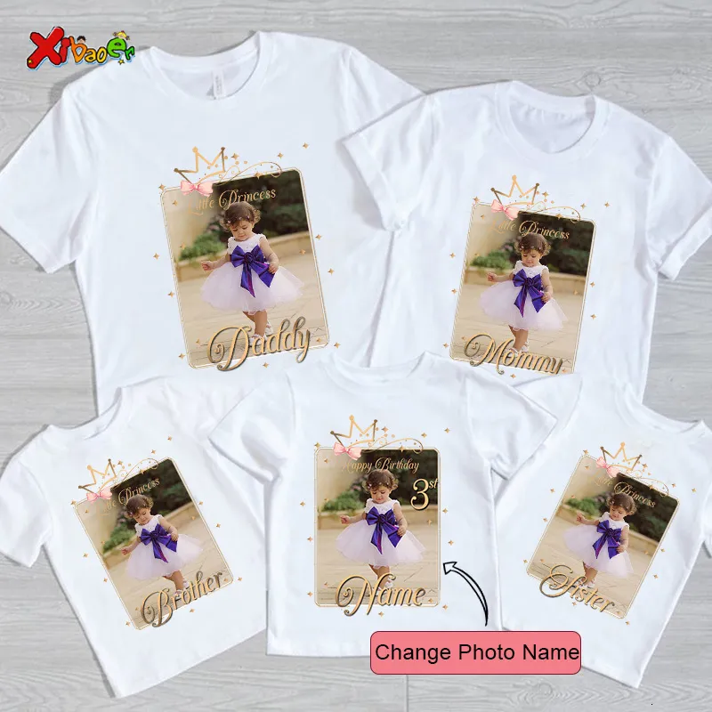 Family Matching Outfits Girl Birthday Shirt Princess Crown Po Custom Name Tee Picture Tshirt Holiday Gift 230424