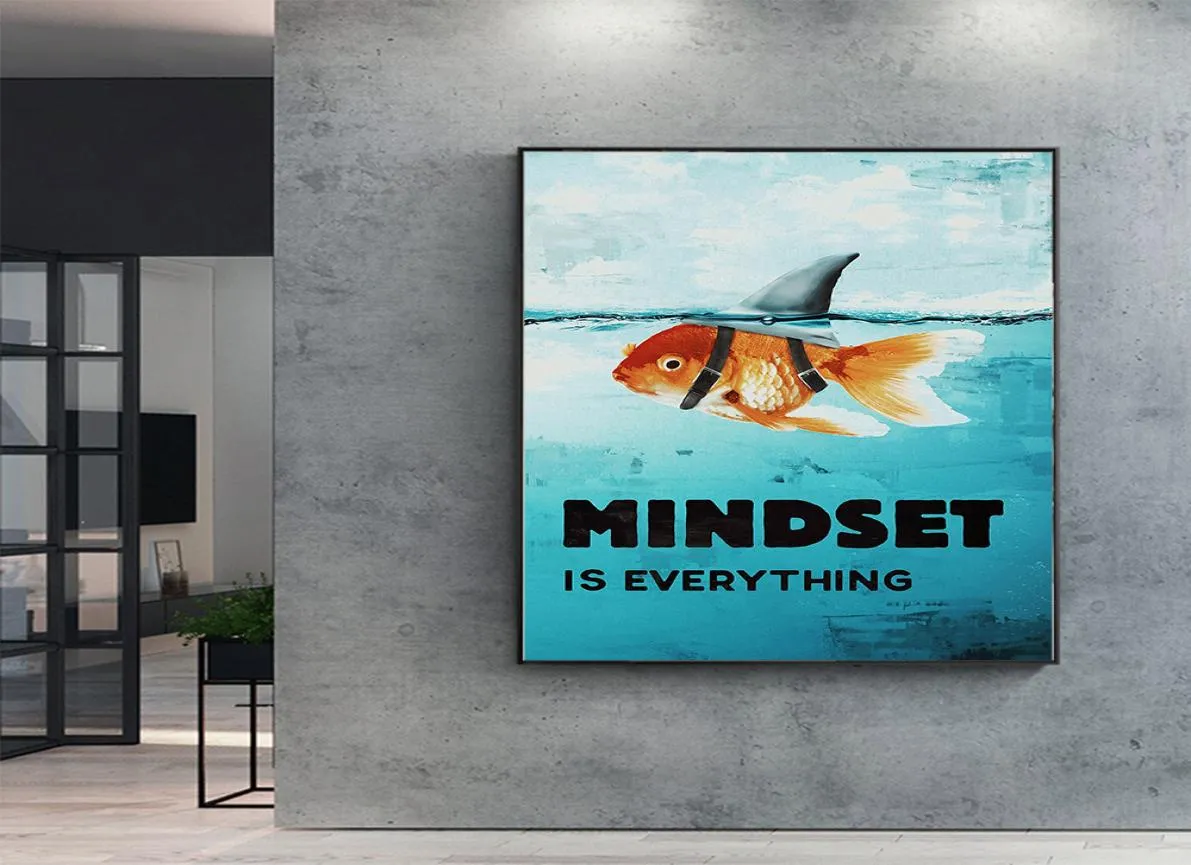 Wall Art Canvas Painting Printed Home Decor Mindset Is Everything Shark Fish Pictures Motivational Nordic Poster For Living Room3087908