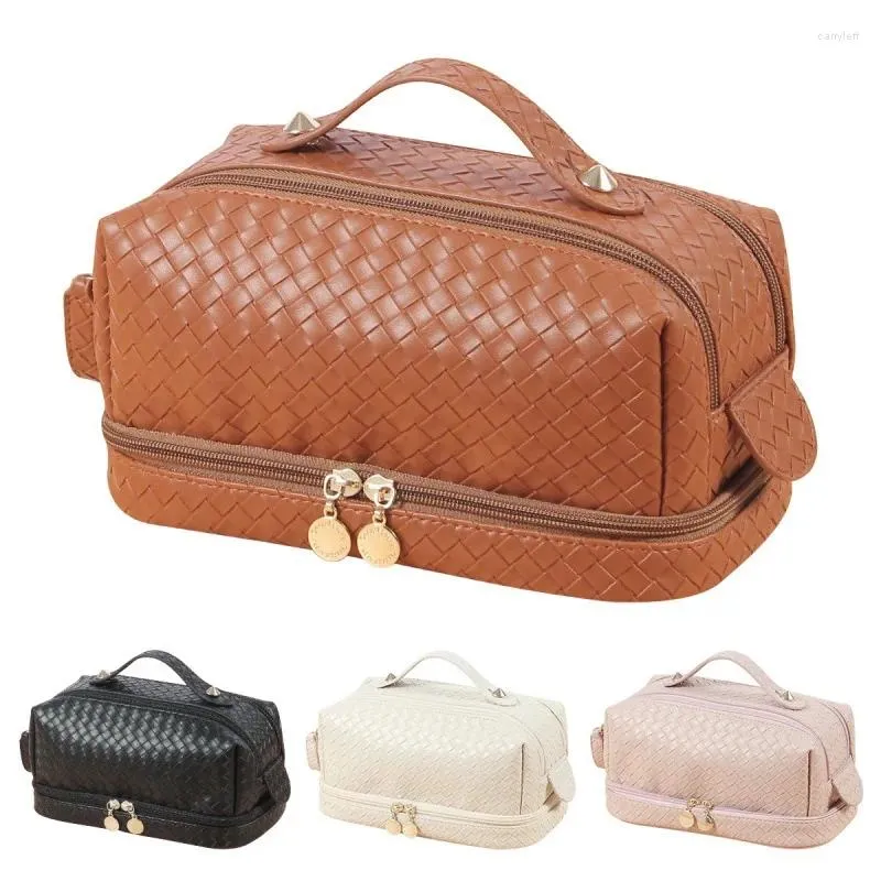 Sacs à cosmétiques multifonctions de voyage, sac de maquillage transparent, organisateur de produits de toilette tressés à la mode, étuis de rangement imperméables pour femmes