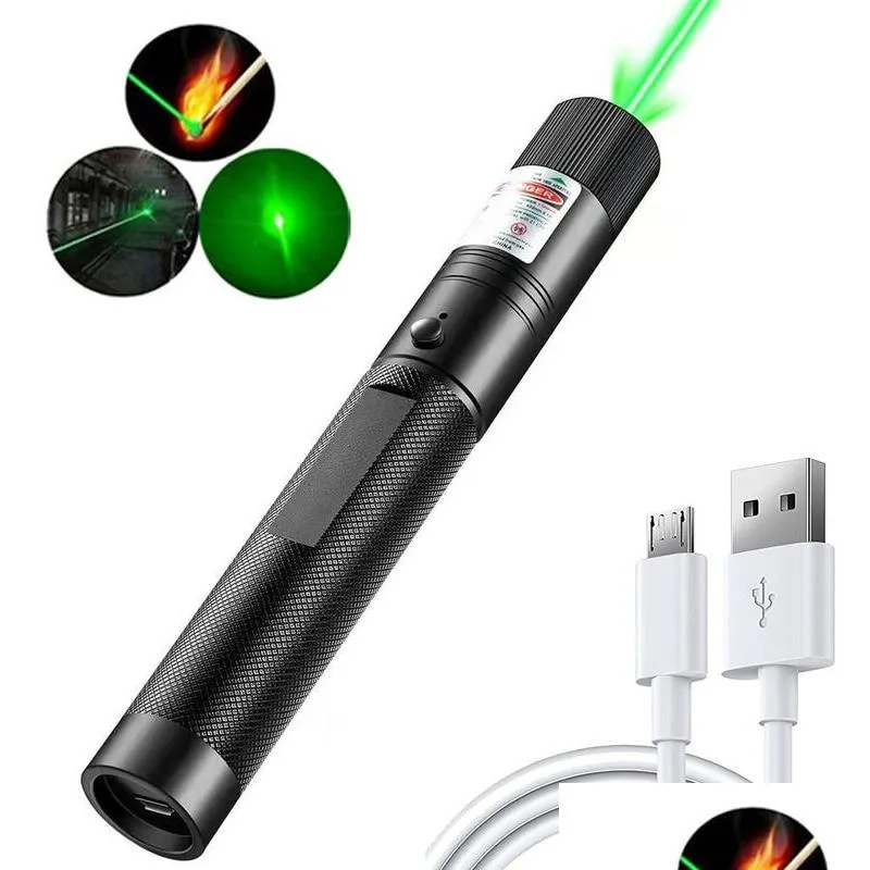 Pointeur laser en gros haute puissance vert 5Mw 532Nm USB rechargeable faisceau visible lumière militaire brûlant lasers rouges stylo chat jouet laser Otb7E