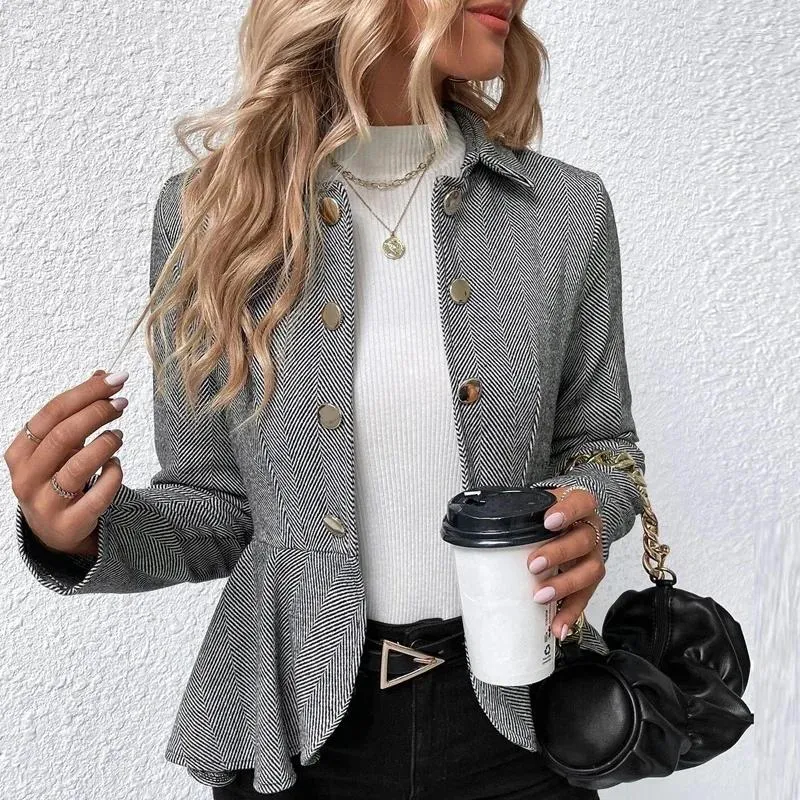 Women's Jackets Office Elegant Single-breasted Slim Blazer Outwear Women Fashion Casual Jacket Vintage Jacquard Irregular Ruffle Coat