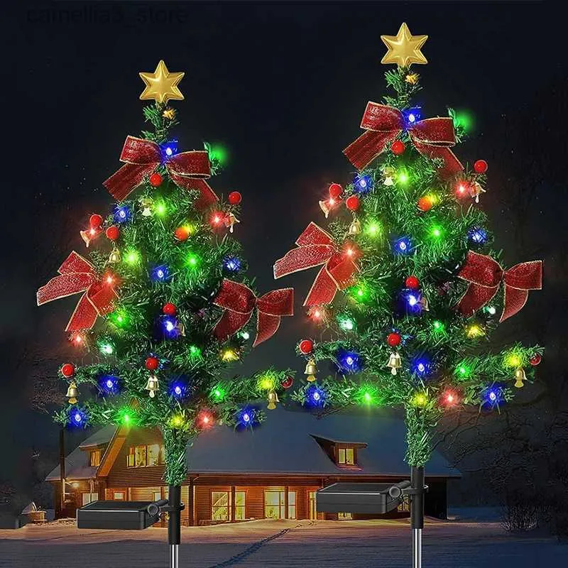 Rasenlampen, LED-Weihnachtsbaum-Solarleuchten mit Schleife, Garten, Hof, Weg, Rasenlampe für Weihnachten, Urlaub, Neujahr, Party, Dekoration, Lichter Q231125