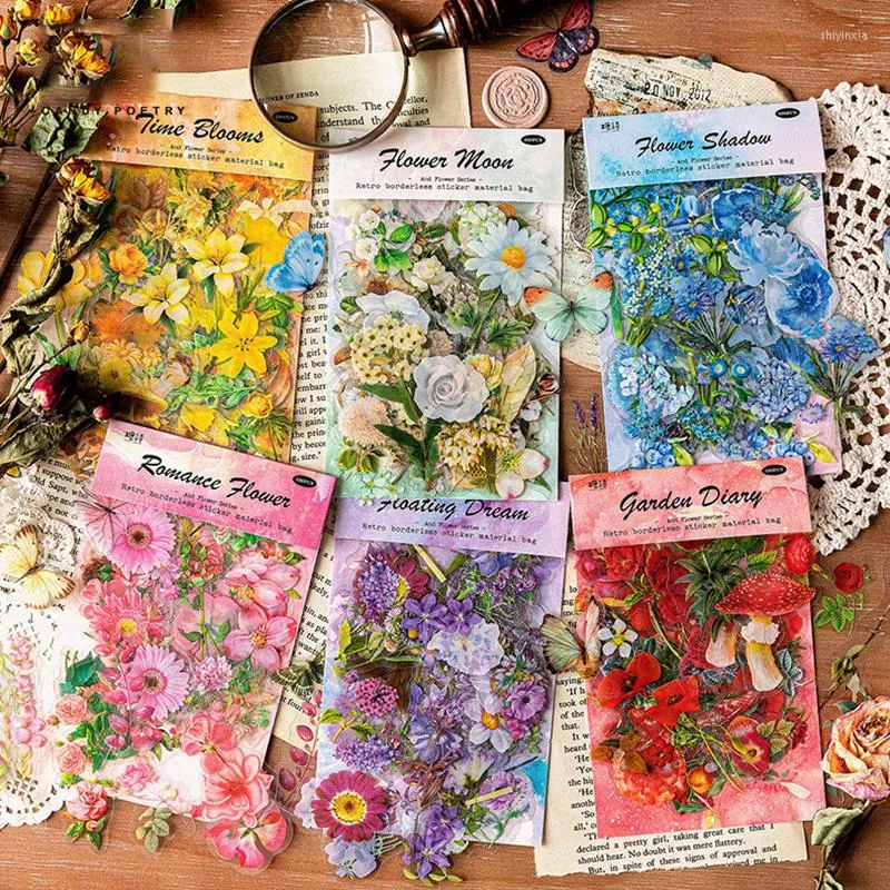 Opakowanie na prezent 100pcs/torba vintage botaniczne naklejki botaniczne Kwiaty estetyczne konto ręki materiał dekoracyjny naklejka papiernicza DIY