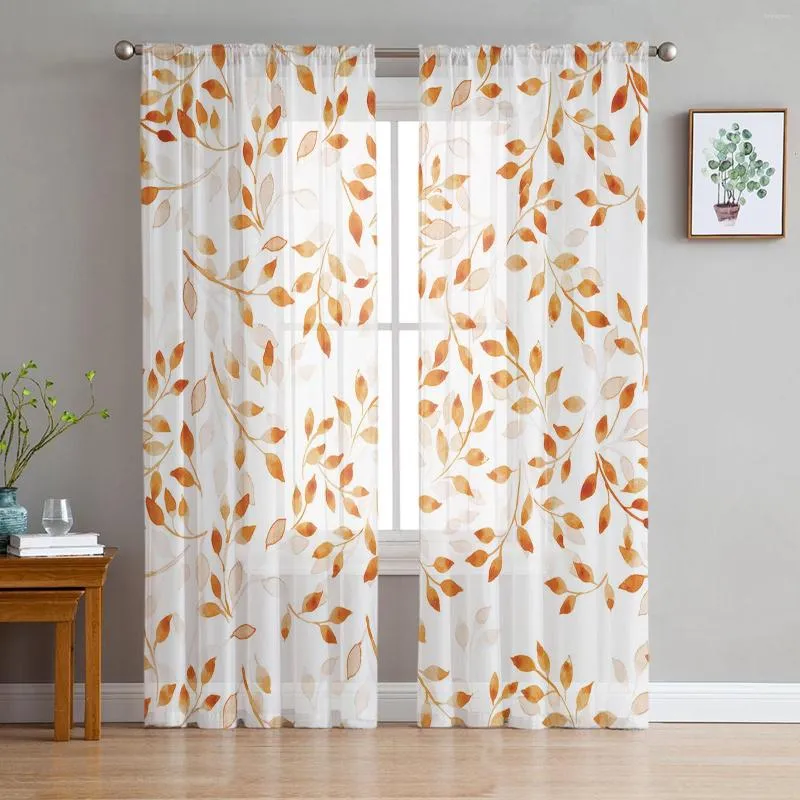 Gordijn oranje abstract plantenblad herfst tule gordijnen decoratie moderne chiffon pure voile keuken slaapkamer raam