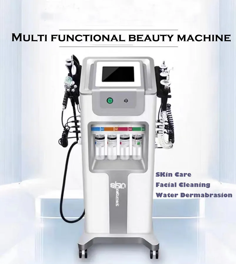 Equipamento de beleza com jato de oxigênio vertical Máquina de bolha facial Hydra Dermaabrasão Aqua Peel Clean Skin Care Limpeza facial a vácuo com 9 dicas