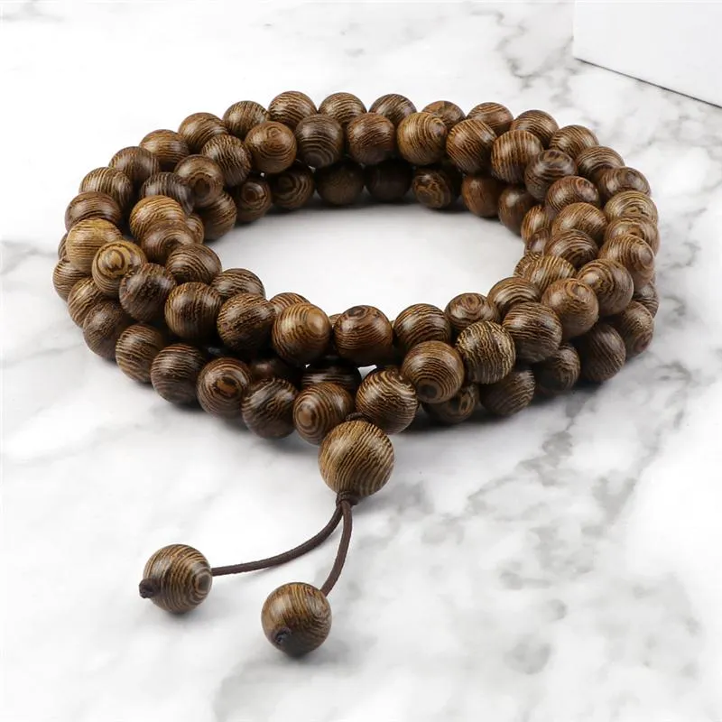 Strand Beaded Strands 10mm 108 Beads Mala Bracelets Prayer Wooden Bead Elastic Bangles Sandalwood Buddhist Bracelet Women Men Charm Jewelry