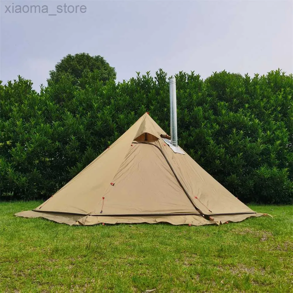 Tentes et abris 5 tente 6 tente chaude avec prise de poêle ignifuge pour tuyaux de conduit 5 personnes 6 personnes tentes tipi légères pour équipe familiale en plein air marron