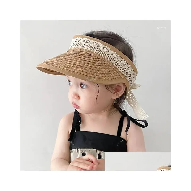 ヘアアクセサリーベビーサマーハットセントバイザーキャップ織り日焼けビーチレースガールズ帽子子供のための幼児生まれた男の子キャップドロップデリバリーオッツォ