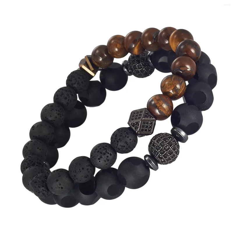 Strand Wollet kralenarmband voor mannen vrouwen cadeau natuurlijke tijgeroog lavasteen elastische kracht armbandenset