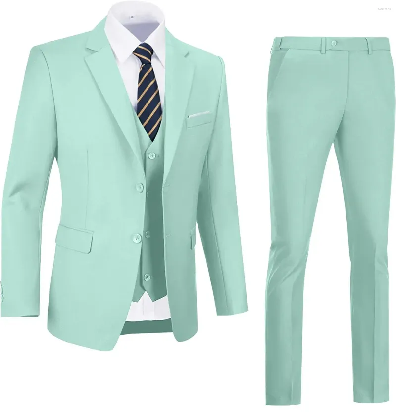 Ternos masculinos Lansboter Light Green Suit 3 Peças Slim Fit Fit Two Butter Business Vestido de noiva Tux Set colete com calças