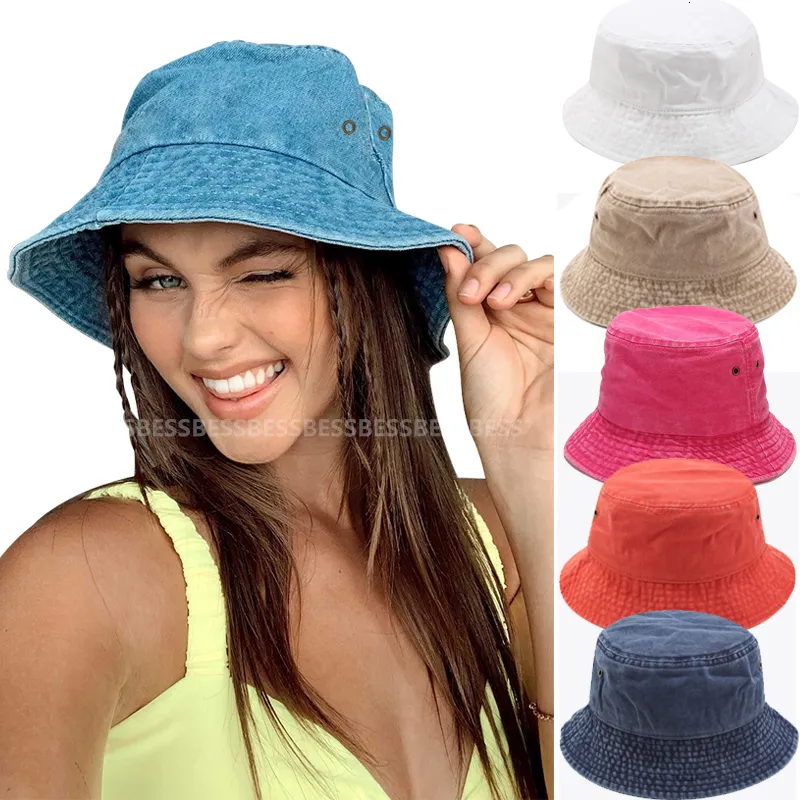 Breda breim hattar hink unisex bomull Kvinnor sommarsolskyddspanama män ren färg sunbonnet visorer utomhus fiskare strand cap 230424