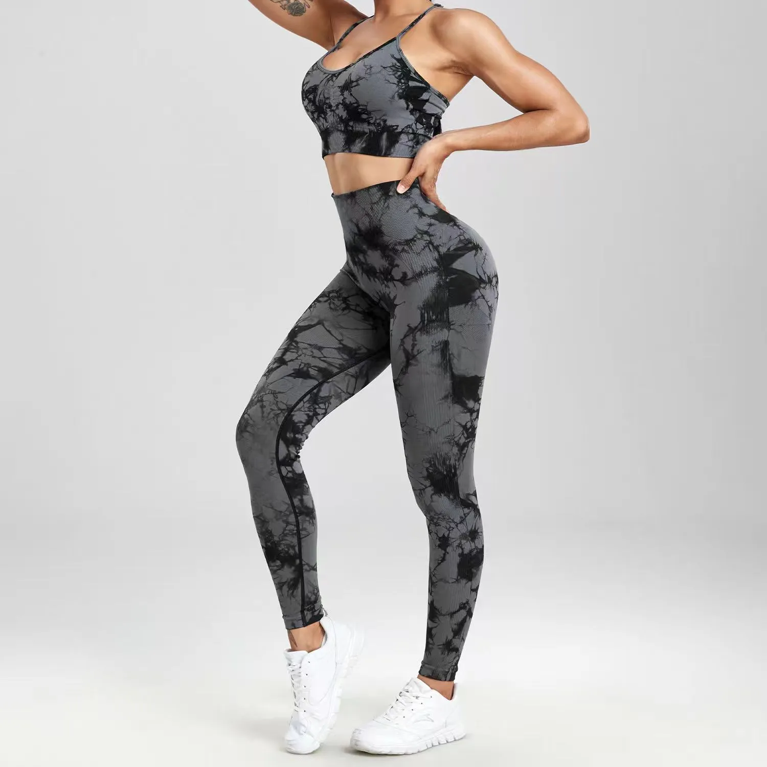 Träningskläder för kvinnor sömlös ribbad utskärning blixtlås skörd topptank shorts stretch sport leggings yoga outfits gym set