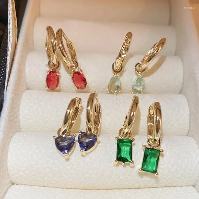 Hoop Earrings 2023 Korean Water Drop Square Small Red Green Blue Office Fashion Elegant Simple Love Earring For Women Jewelry