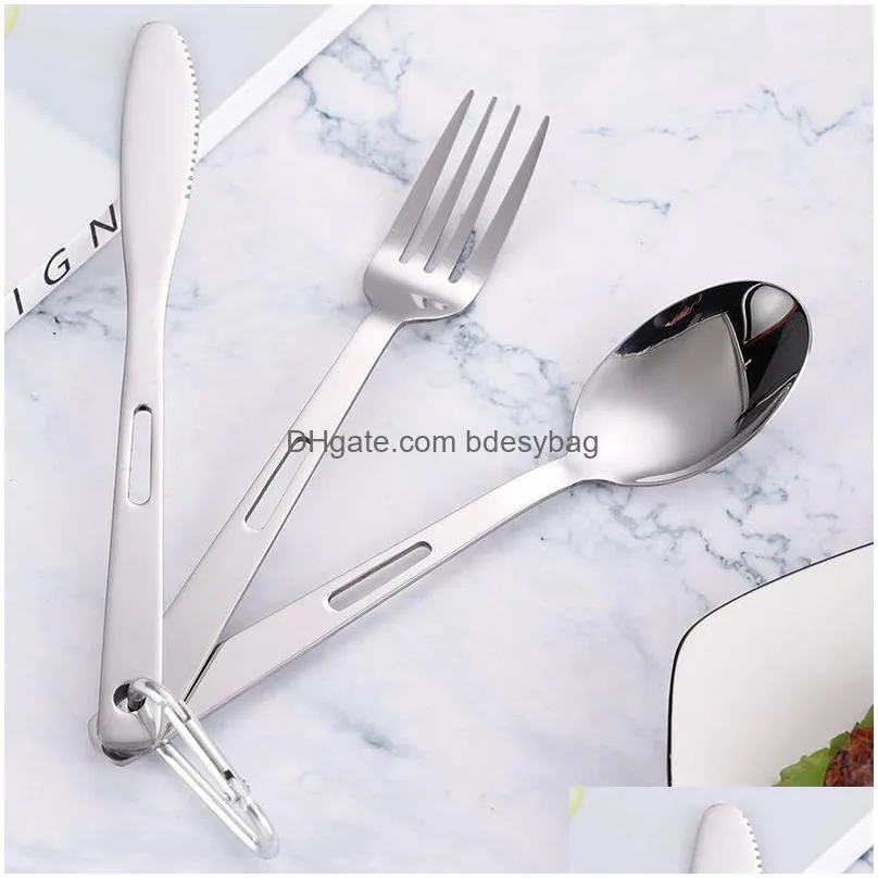 stainless steel spoon fork knife set camping tableware ultralight travel tourist outdoor cookware wholesale lx4921