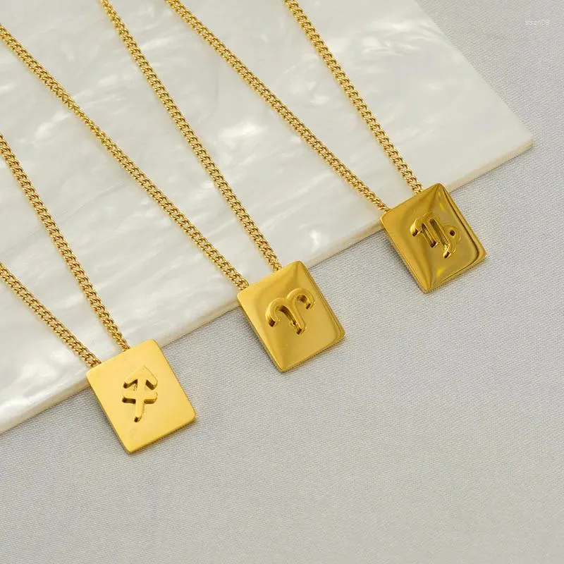 Chains Trend Designer Classic The Zodiac Pendant Square 18K Gold Plated Necklace Woman Luxury Jewelry Star Accessories