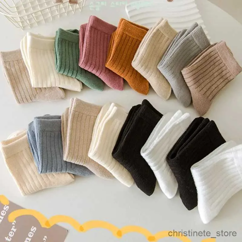 Kids Socks 4 Pairs/lot 1-12years Autumn Winter New Kids Socks Solid Color Morandi Color Strip Baby Socks Boy Girls Cute Socks Accessories R231204