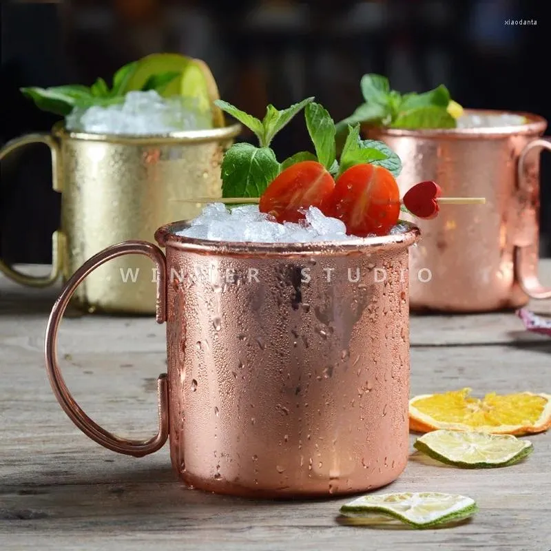 Mugs 300ml Double-Layer Water Cup Home Dining Drinkware Beer Gold Sliver Coffee With Handle Pure Copper Mug