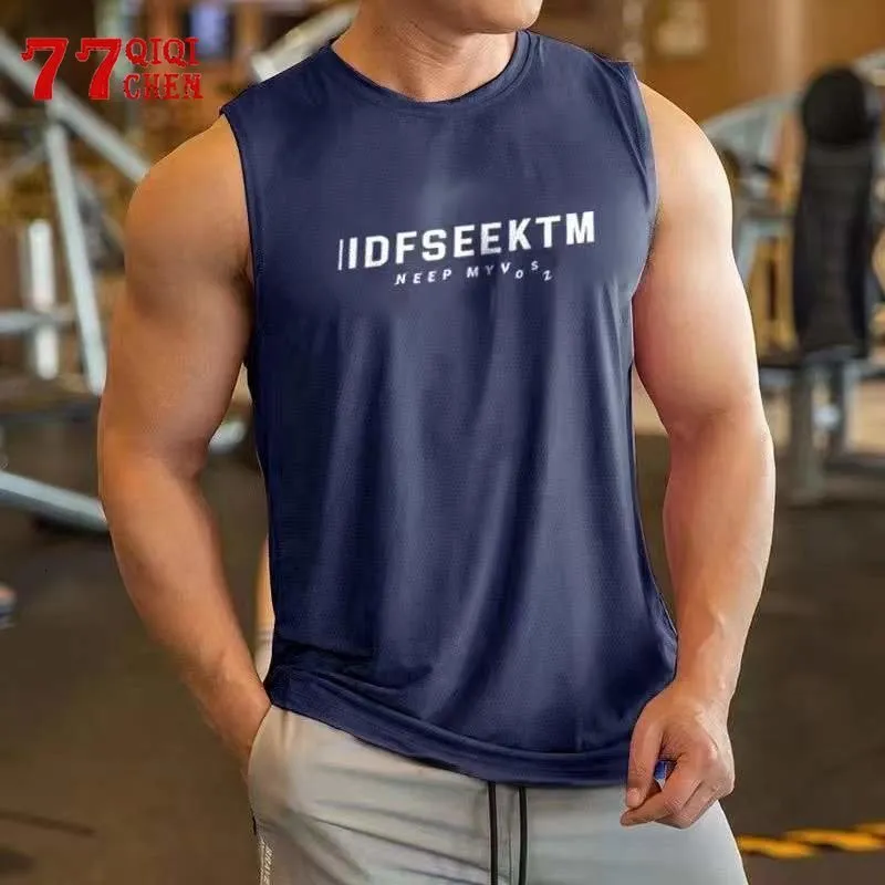 Męskie topy zbiornikowe letnie siłownia mężczyźni siatka oddychająca kamizelka mięśni bez rękawów moda luźna trening fitness tee sportowe tee męskie tshirt 230424