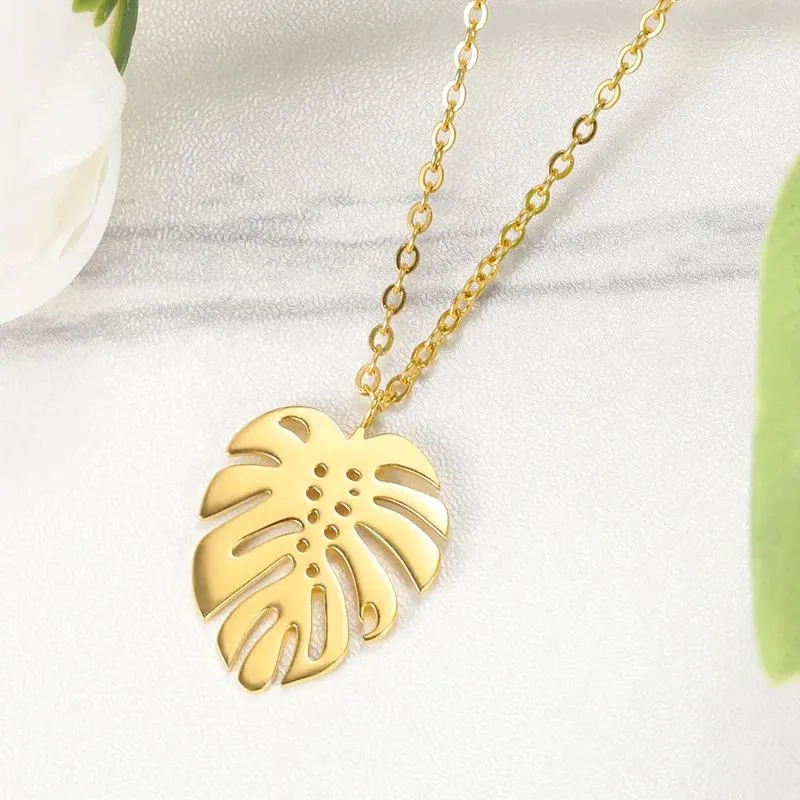 Chaînes Original Monstera Plantes Feuille Charmes Feuilles De Palmier Tropical Pendentif Collier En Acier Inoxydable Surfer Bijoux Pour Femmes Hawaii