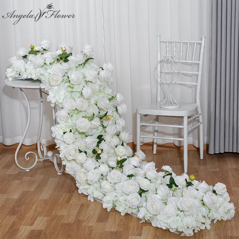 Other Event Party Supplies White Rose Hydrangea Large Flower Ball Artificial Green Plants Flower Row Runner Wedding Backdrop Decor Floral Wall Party Props 230425