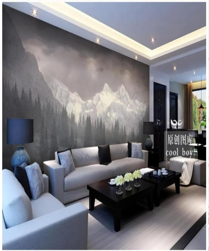Haute qualité personnalisé 3d po papier peint peintures murales Simple neige montagne pin forêt géant paysage mural fond mur décor chambre wa7651406