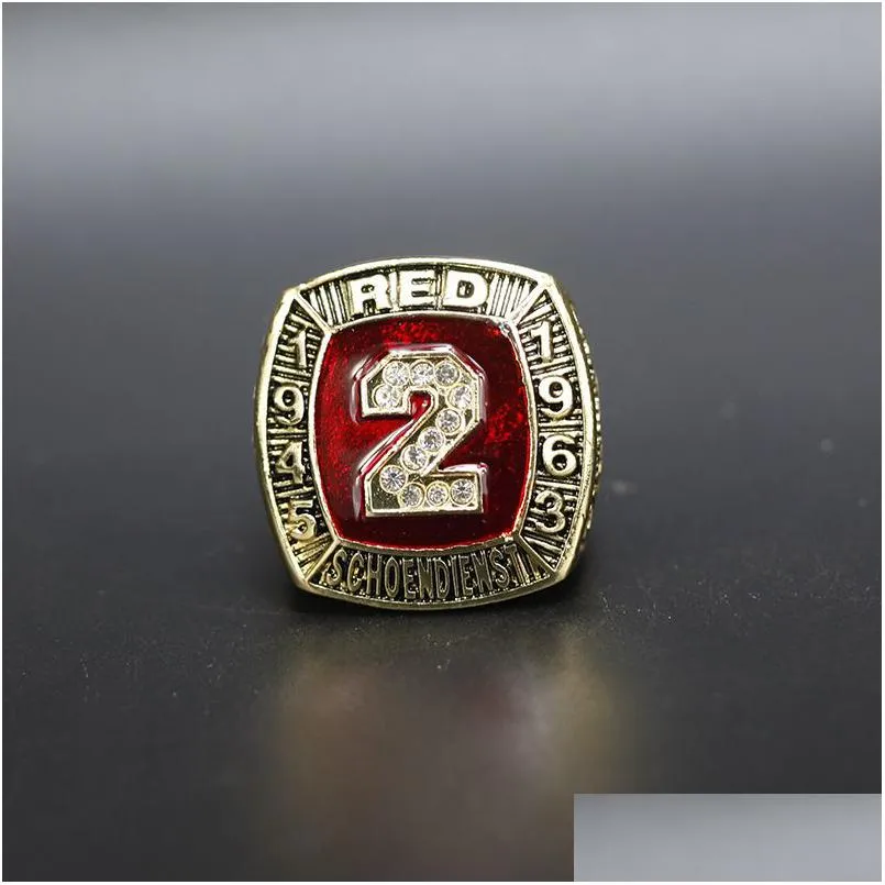 Klaster Rings Hall of Fame Baseball 1945 1963 2 Red Schoendienst Team Champions Pierścień z drewnianymi pudełkiem na wyświetlacze pamiątki Mężczyźni DHN0N