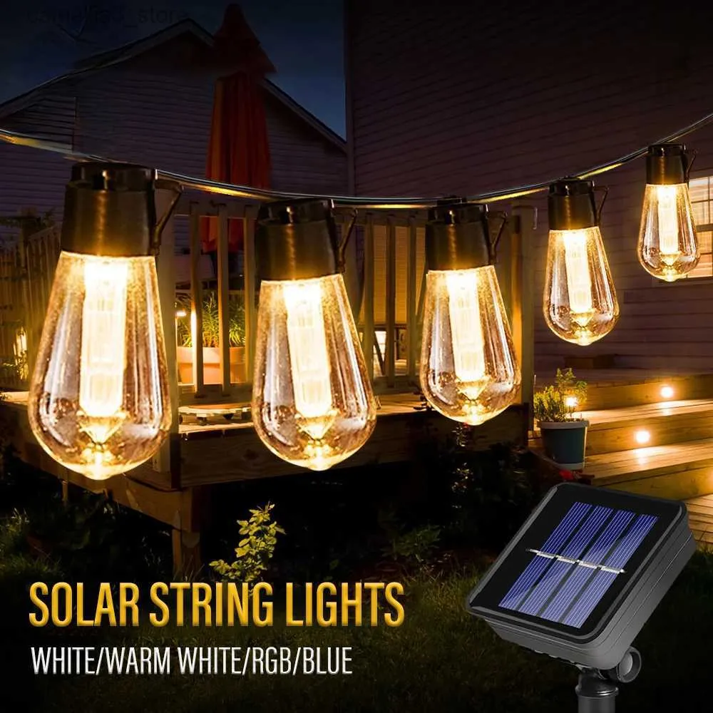 Rasenlampen LED Solar Lichterketten IP65 Wasserdichte Outdoor Weihnachtsdekoration Glühbirne Retro Urlaub Girlande Gartenmöbel Fee Lampe Q231125