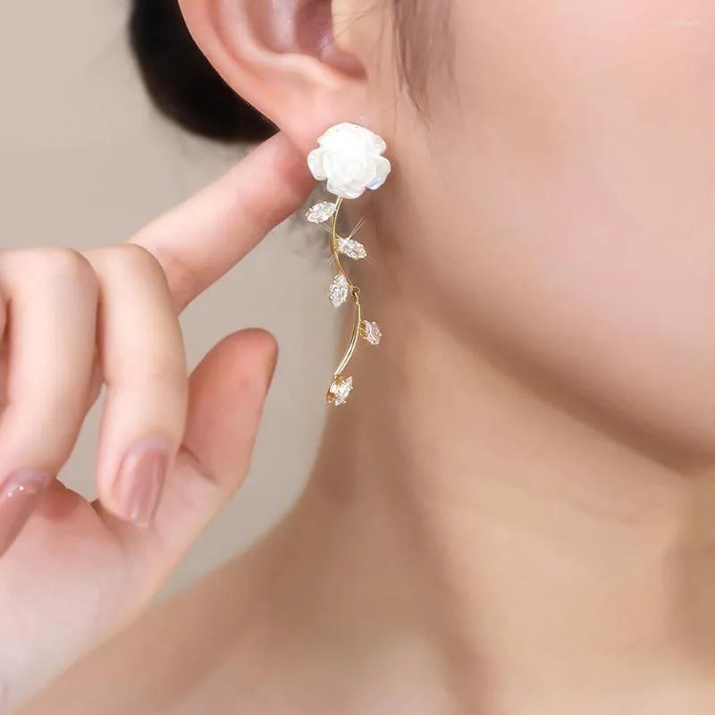 Boucles d'oreilles pendantes mode pétale de Rose goutte pour les femmes blanc Long gland Zircon mariages fête bijoux accessoires cadeau