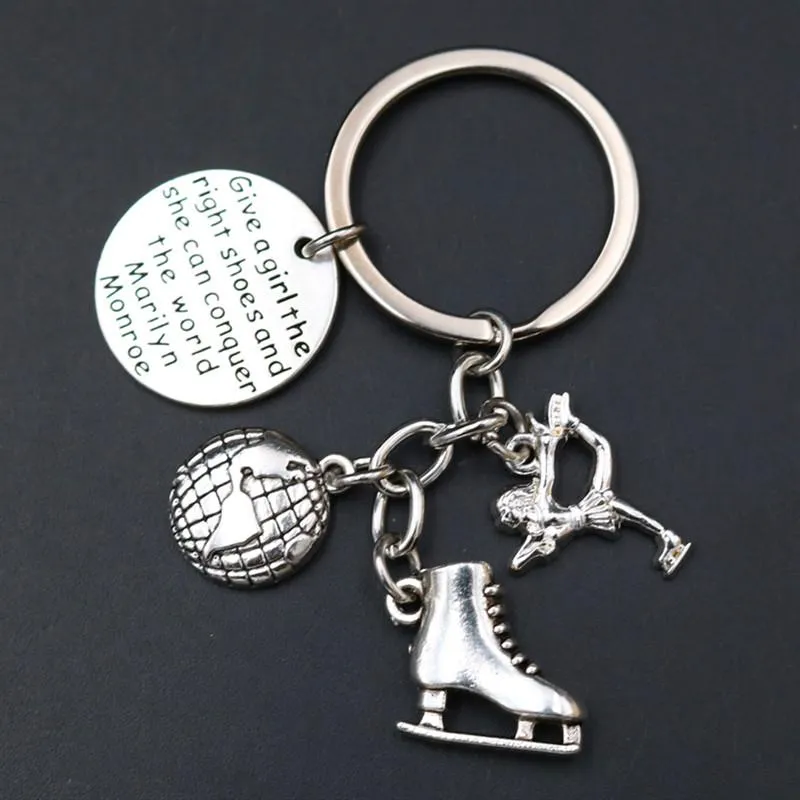 Keychains WKOUD 1pcs Give A Girl The Right Shoes & She Can Conquer World Tag Ballet / Figure Skating Charms Motivational Keychain A714