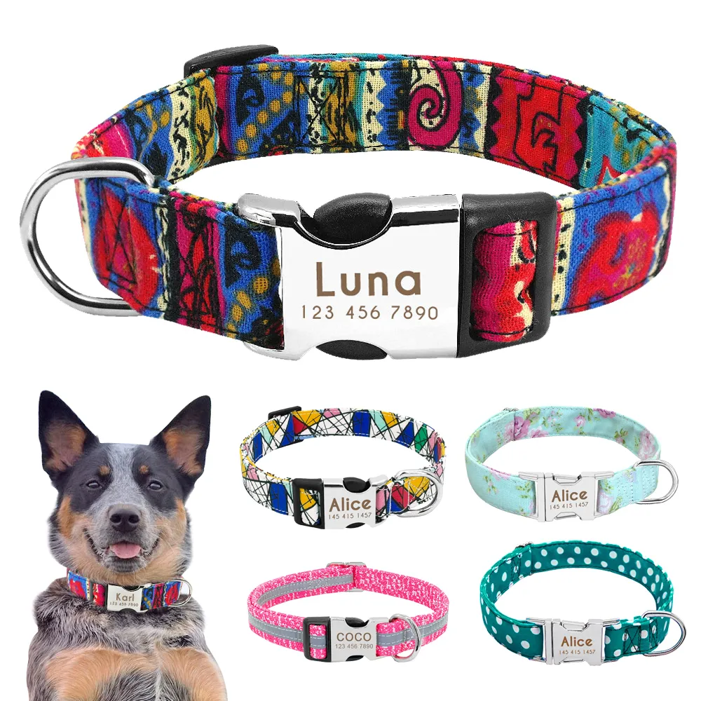 PetPals Nylon Leash and Collar Set w/ Engraved ID Tag - Reflective, Personalized for Small to Large Dogs