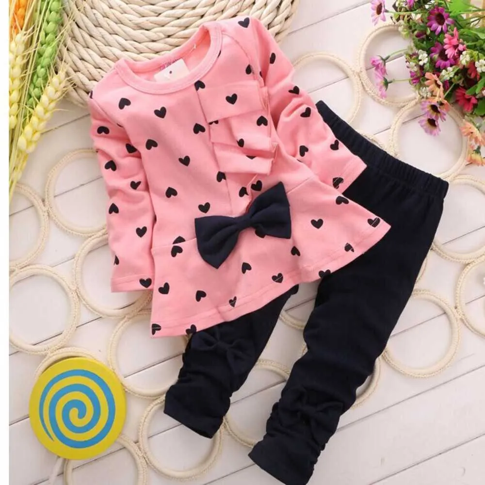 Kleidungssets Mädchen Herbst Frühling zweiteilige Outfits Kleid Hosen süße Baby Mädchen Kleidung Punktdruck Kinder Freizeitkleidung