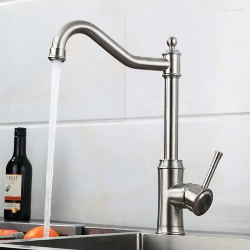 Robinets de cuisine Robinet d'évier en acier inoxydable 304 Brossé Mitigeur d'eau froide Mitigeur Bassin Contemporain