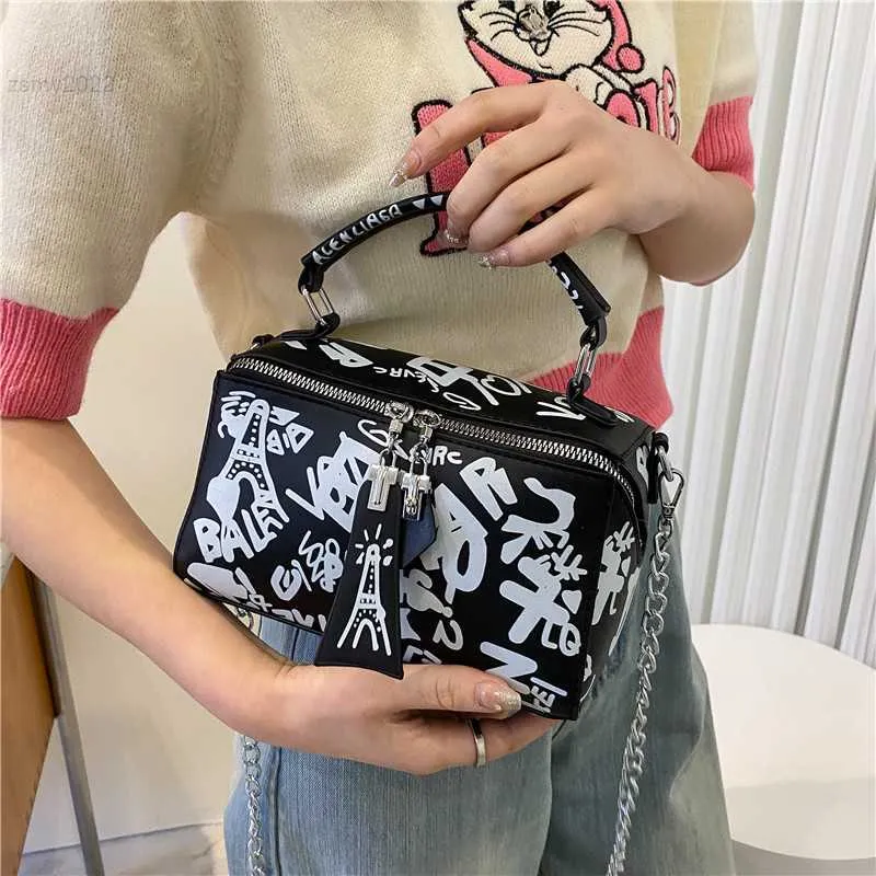 ToEs Fashion Graffiti schoudertassen voor vrouwen schattige Boston Bag luxe portemonnees en handtassen Designer Crossbody Bag -merk Messenger Bag