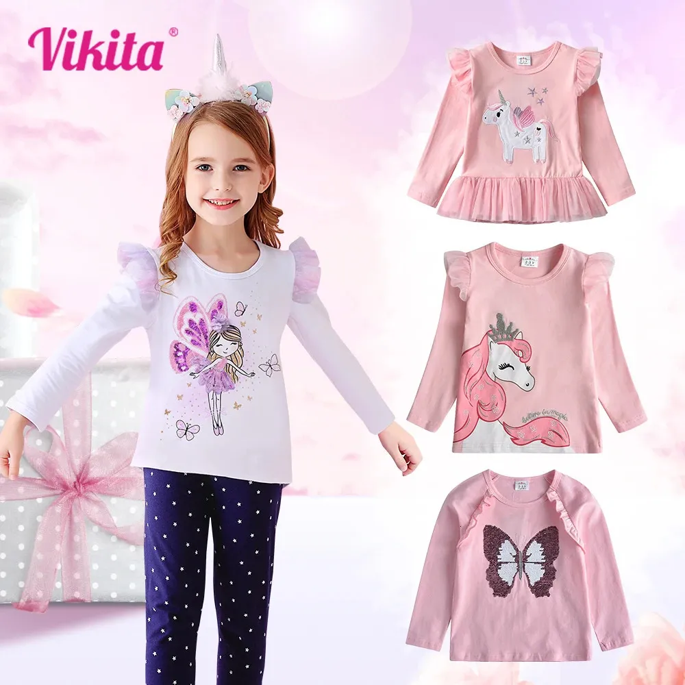 Pull VIKITA Filles T-shirts Printemps Automne Hiver Manches Longues Tout-Petits Hauts pour un Port Décontracté Quotidien 2 8 Ans Enfants Fille Mignonne 231124