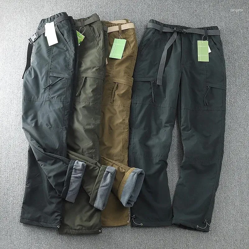 Herrbyxor vinter vindtät vattendichte pluche softshell broek utomhus mannen rak multi väska overall camping jacht uitrusting