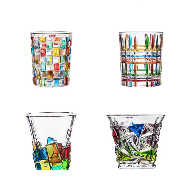 Ferramentas de vegetais de frutas Itália design de zecchin colorido cristal antigo uísque com vidro de vidro de vidro de uísque gótico copos de rocha de vinho deslumbrante copo de água colorida 230424