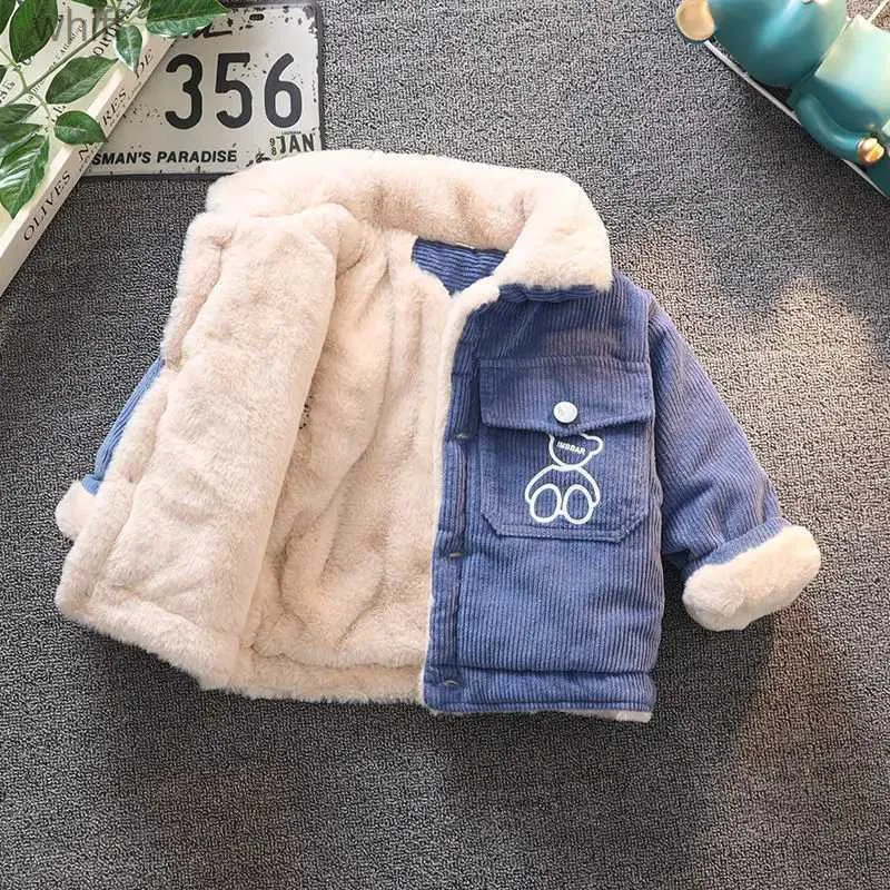 Down Coat 2023 Autumn Winter Kids Thicken Plush Jackets Coat Cotton Padded Clothes Infant Warm Corduroy Outerwear Toddler Thick ClothesL231125