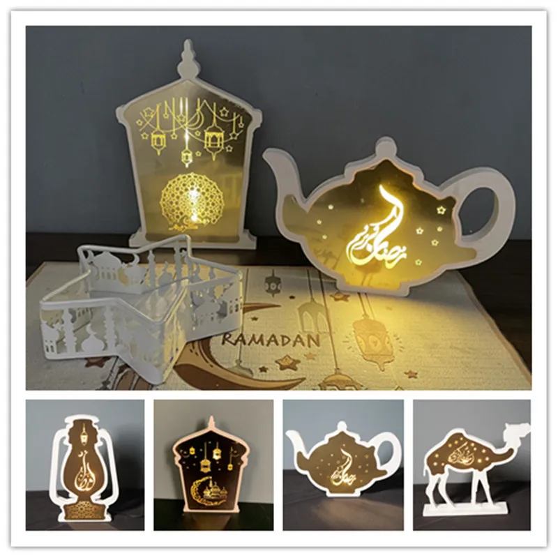 Andra evenemangsfestleveranser Ramadan Festival LED TRÄ PRÄNNA LAMP EID MUBARAK OLJE POT LANTERN Crafts Islam Muslim Party Decor Happy Eid Al-Adha Gifts 230425