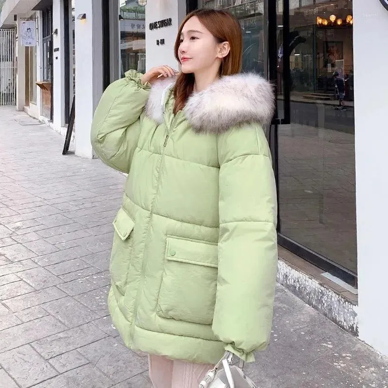 Women's Down Cotton Quilted Jacket Female Medium Length 2023 Winter Korean Loose Thick Warm Bread Artificial Large Wool Parkas
