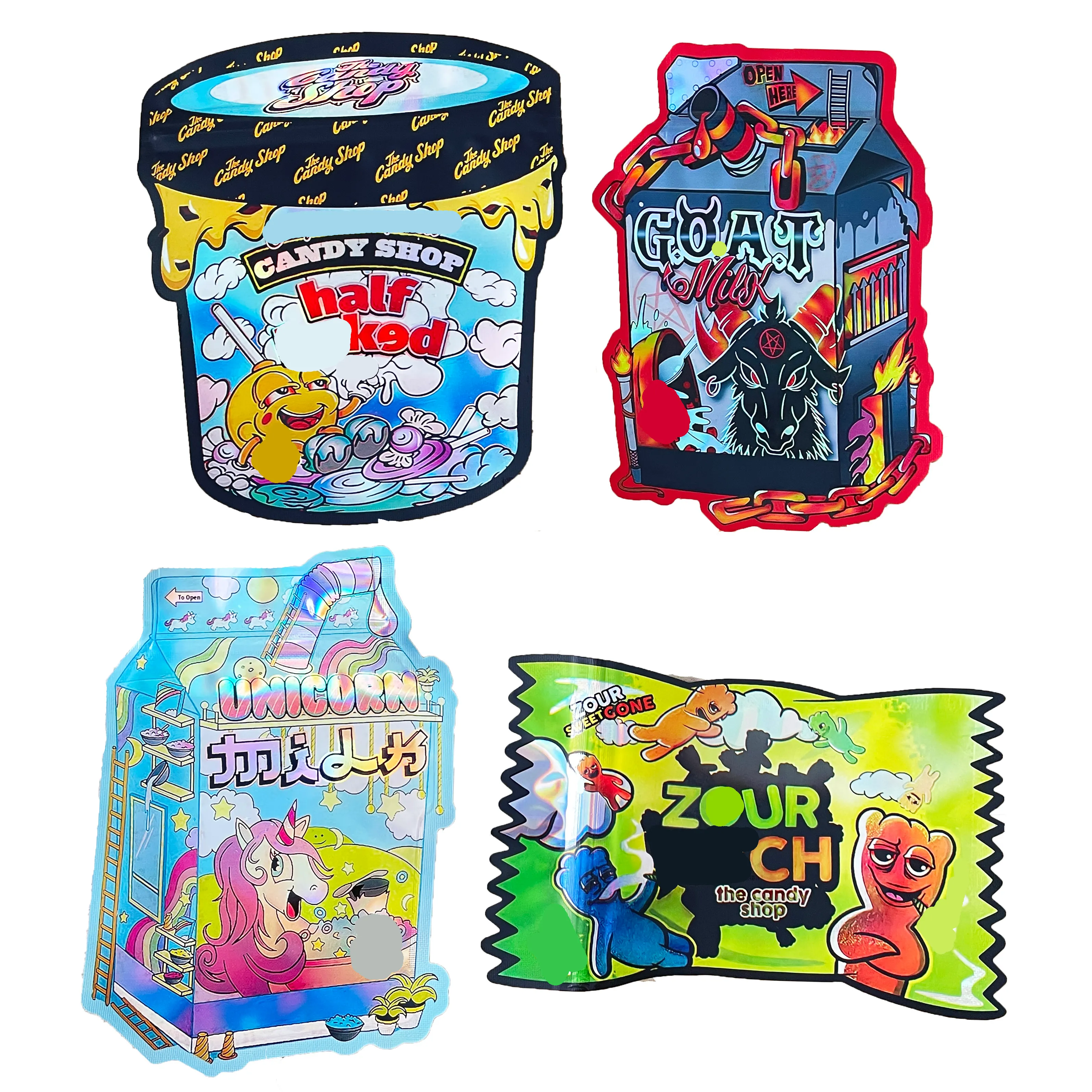 special shaped 3.5g mylar plastic packaging bags candy shop unicorn goat unique die cut resealable zipper foil food storage package bag