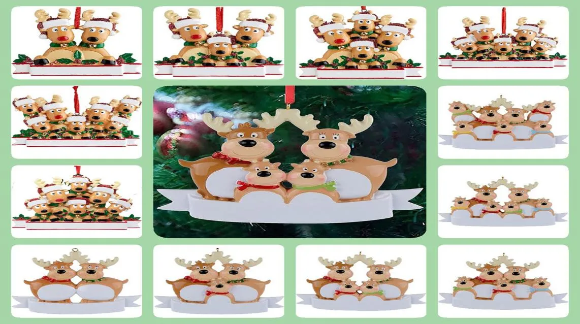 Kerst Rendier Ornamenten Kerstbomen Hars Aangepaste DIY Naam Familie van 3 5 Cadeau Hang Decoraties Hanger Thuis Decro4542310