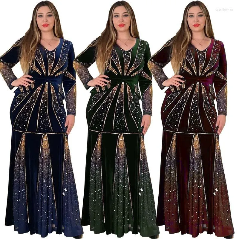 Casual Dresses Flanell Diamond African For Women Autumn Winter Fashion Bag Hip Fishtail Slim Ladies Robe Sexig Party Evening Dress