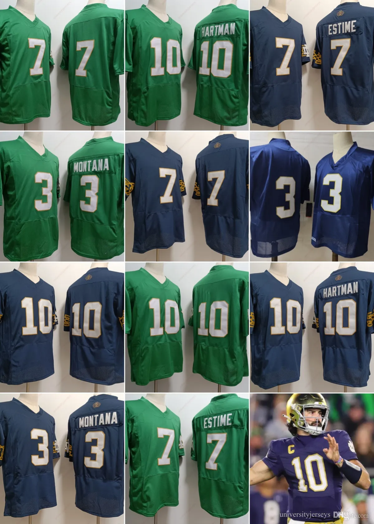 NCAA Notre Dame College voetbalshirts 10 Sam Hartman 7 Audric Estime 3 Joe Montana alle gestikte heren S-XXXL