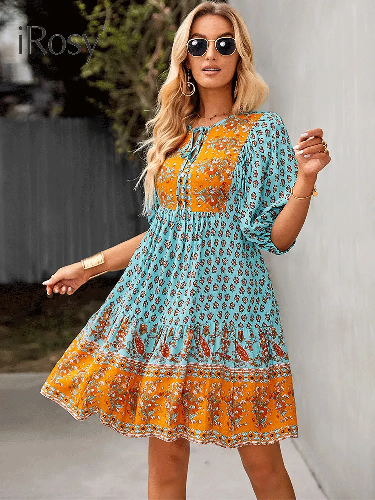 Casual Dresses Elegant and Chic Fixed Pattern Design Short Lanten Sleeve  Bohemian Dress for Women Summer Vacation Home Viscose Dresses Clothing  230425